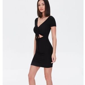 Popular 21 Black Ribbed Ruched Drawstring Mini Dress Size Womens XL NEW with Tag